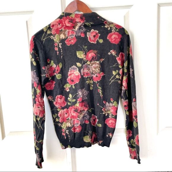 Ralph Lauren black button cardigan with roses - Picture 3 of 12